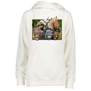 Horses Selfie Funny Womens Funnel Neck Pullover Hood