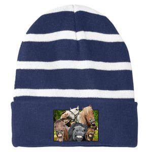 Horses Selfie Funny Striped Beanie with Solid Band