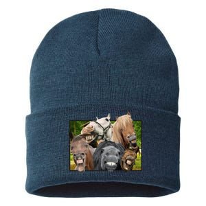 Horses Selfie Funny Sustainable Knit Beanie