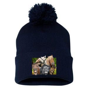 Horses Selfie Funny Pom Pom 12in Knit Beanie