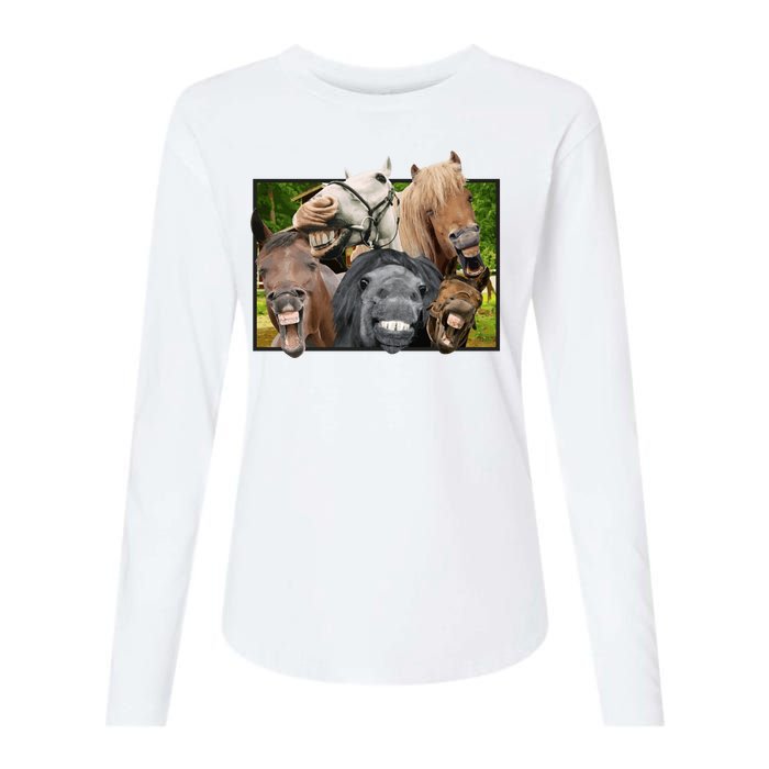 Horses Selfie Funny Womens Cotton Relaxed Long Sleeve T-Shirt