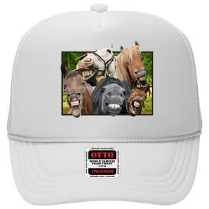 Horses Selfie Funny High Crown Mesh Back Trucker Hat