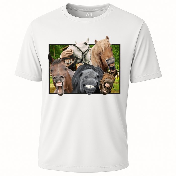 Horses Selfie Funny Cooling Performance Crew T-Shirt