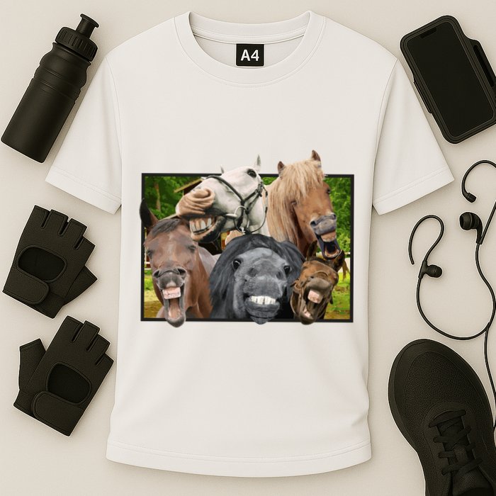 Horses Selfie Funny Cooling Performance Crew T-Shirt