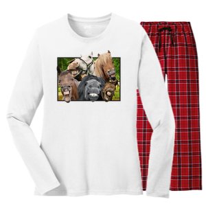 Horses Selfie Funny Women's Long Sleeve Flannel Pajama Set 