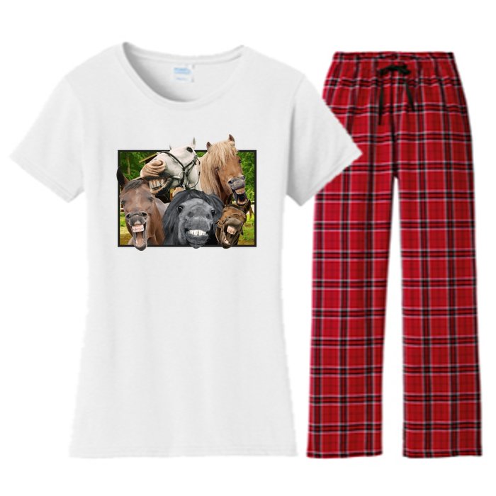 Horses Selfie Funny Women's Flannel Pajama Set