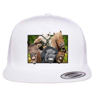 Horses Selfie Funny Flat Bill Trucker Hat