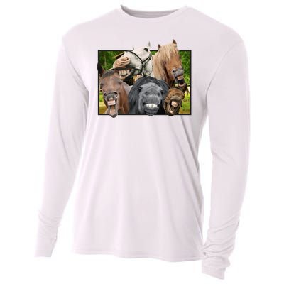 Horses Selfie Funny Cooling Performance Long Sleeve Crew