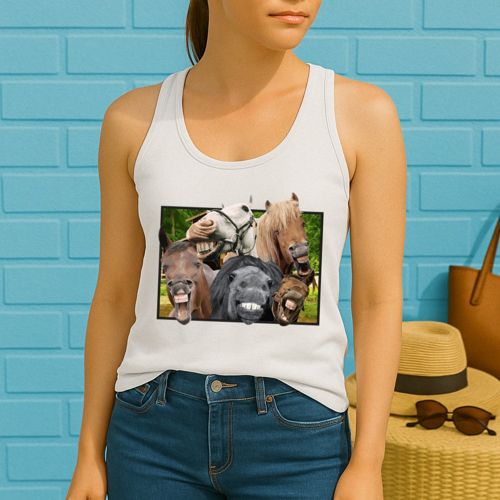Horses Selfie Funny Womens Tank Top