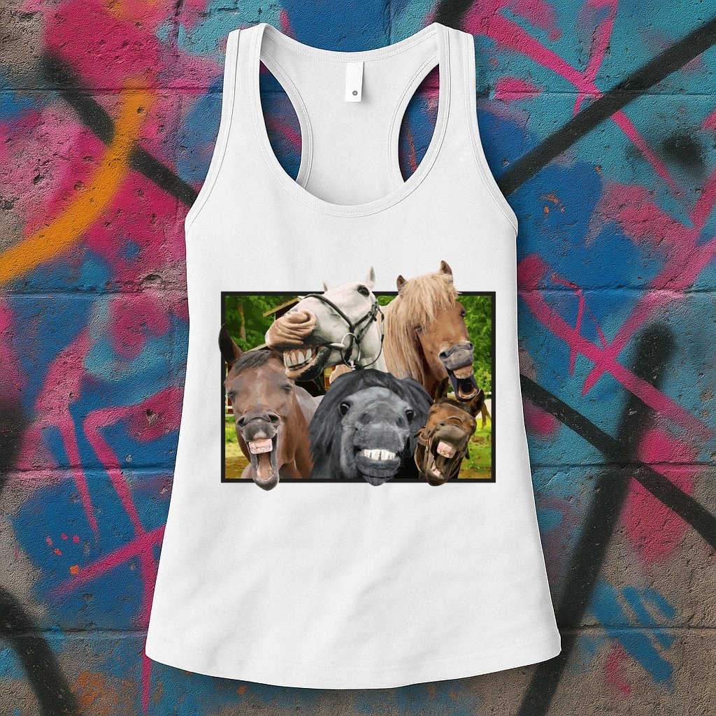 Horses Selfie Funny Womens Tank Top