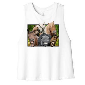 Horses Selfie Funny Women's Racerback Cropped Tank