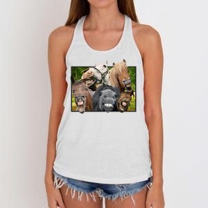 Horses Selfie Funny Women's Knotted Racerback Tank