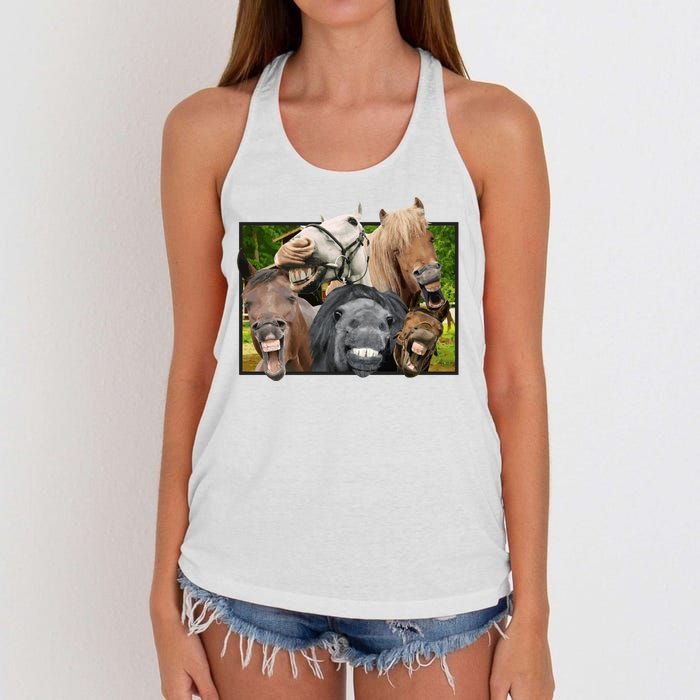 Horses Selfie Funny Women's Knotted Racerback Tank