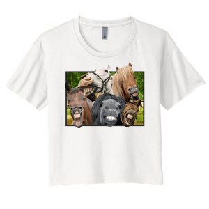 Horses Selfie Funny Women's Crop Top Tee