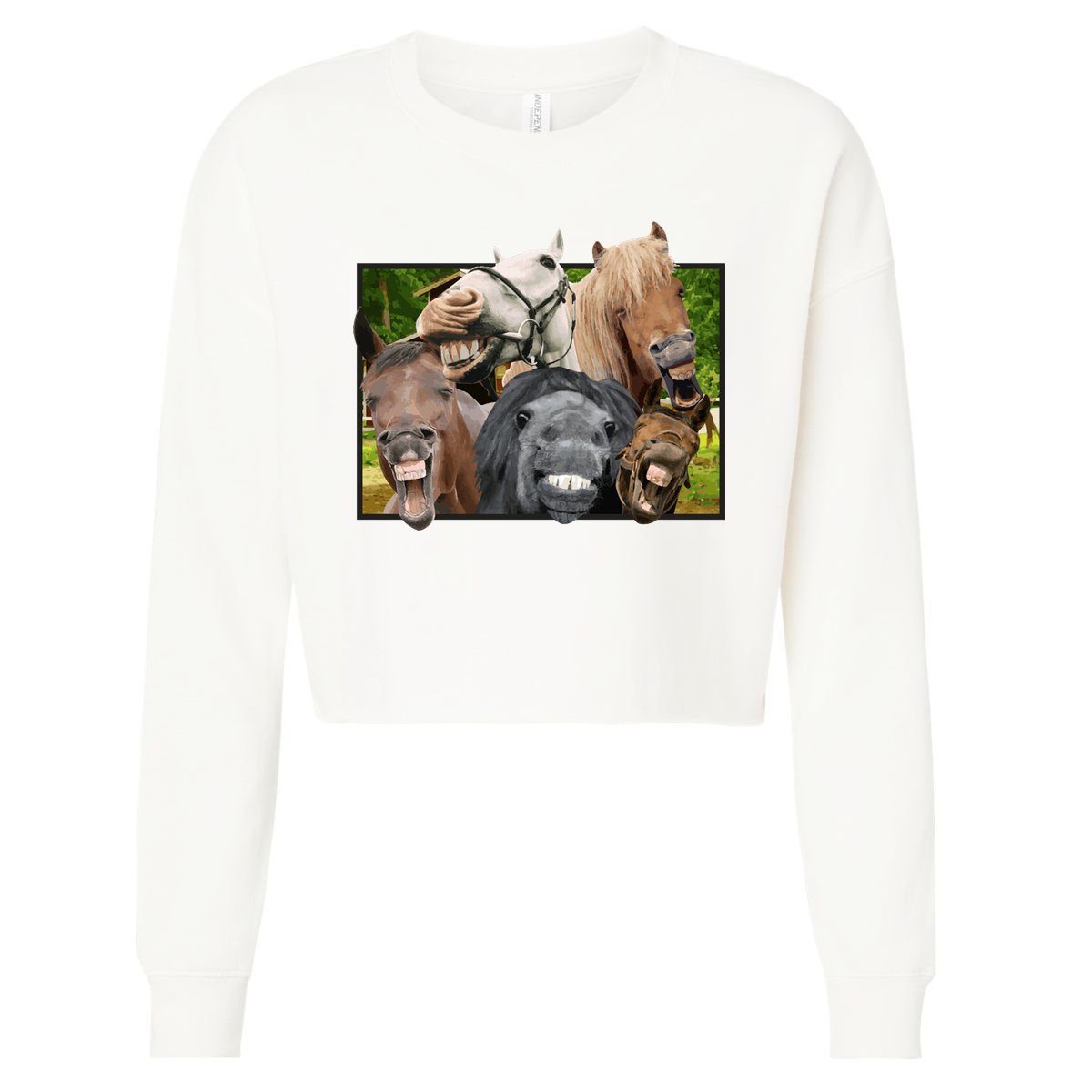 Horses Selfie Funny Cropped Pullover Crew
