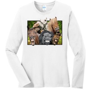 Horses Selfie Funny Ladies Long Sleeve Shirt