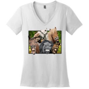 Horses Selfie Funny Women's V-Neck T-Shirt