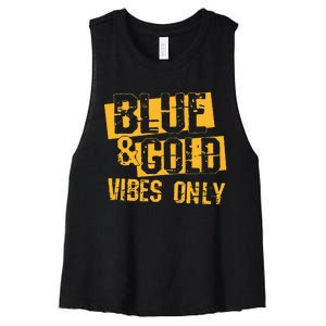 High School Football Game Day Crew Blue and Gold Women's Racerback Cropped Tank