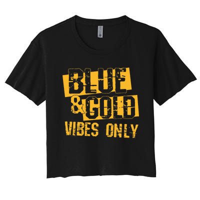 High School Football Game Day Crew Blue and Gold Women's Crop Top Tee