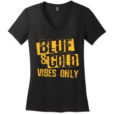 High School Football Game Day Crew Blue and Gold Women's V-Neck T-Shirt