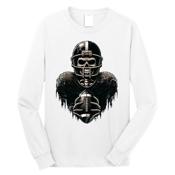 Halloween Skeleton Football Player Spooky Sports Graphic Long Sleeve Shirt