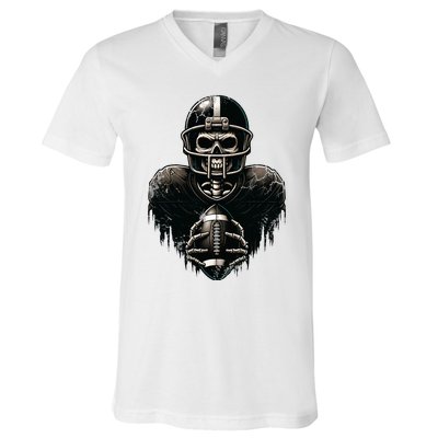 Halloween Skeleton Football Player Spooky Sports Graphic V-Neck T-Shirt