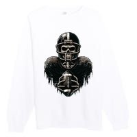 Halloween Skeleton Football Player Spooky Sports Graphic Premium Crewneck Sweatshirt