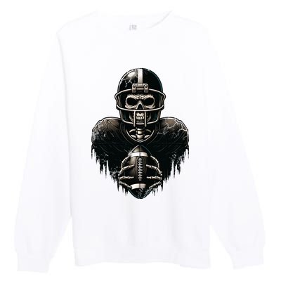 Halloween Skeleton Football Player Spooky Sports Graphic Premium Crewneck Sweatshirt