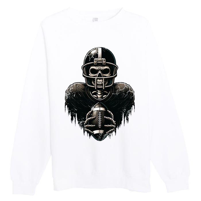 Halloween Skeleton Football Player Spooky Sports Graphic Premium Crewneck Sweatshirt