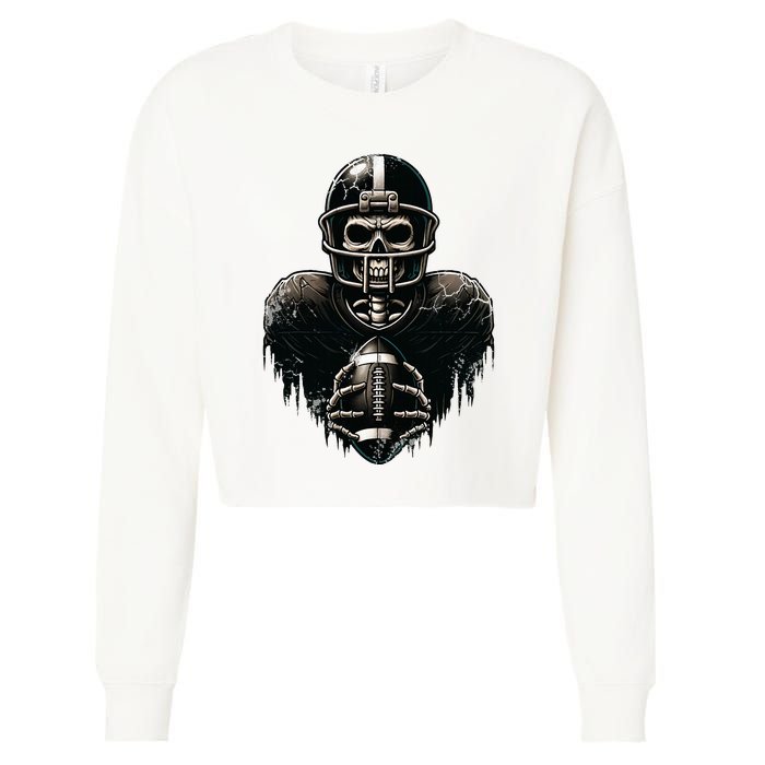 Halloween Skeleton Football Player Spooky Sports Graphic Cropped Pullover Crew