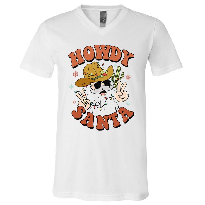 Howdy Santa Funny Cowboy Christmas Xmas V-Neck T-Shirt