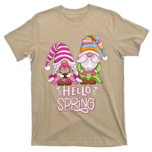 Hello Spring Floral Gnomes Couple Daisy Flowers Spring Gnome T-Shirt