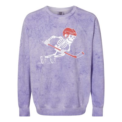 Halloween Spooky Funny Skeleton Playing Ice Hockey Lovers Gift Colorblast Crewneck Sweatshirt