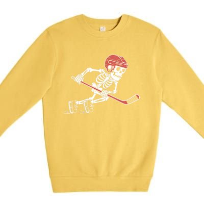 Halloween Spooky Funny Skeleton Playing Ice Hockey Lovers Gift Premium Crewneck Sweatshirt