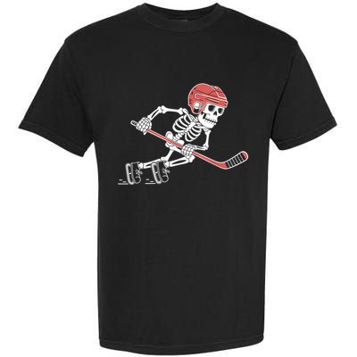 Halloween Spooky Funny Skeleton Playing Ice Hockey Lovers Gift Garment-Dyed Heavyweight T-Shirt