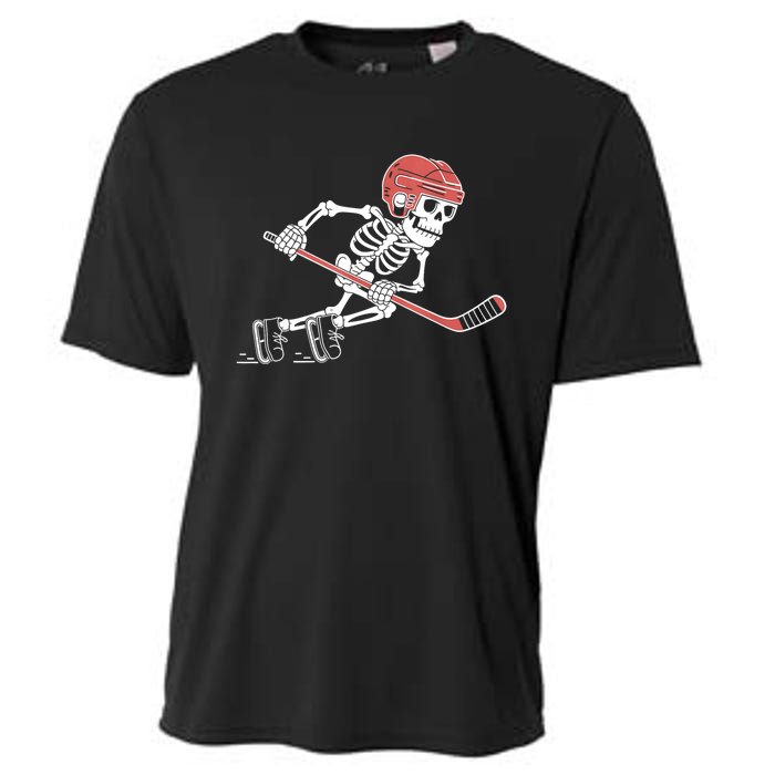 Halloween Spooky Funny Skeleton Playing Ice Hockey Lovers Gift Cooling Performance Crew T-Shirt