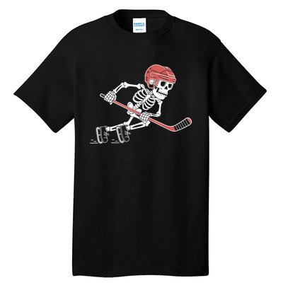 Halloween Spooky Funny Skeleton Playing Ice Hockey Lovers Gift Tall T-Shirt