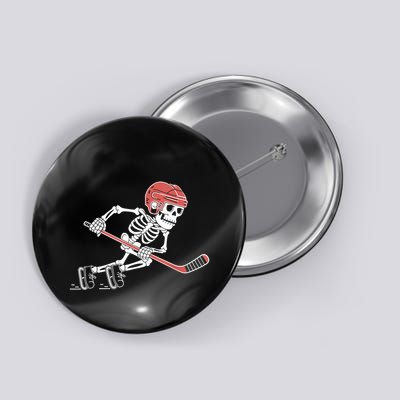 Halloween Spooky Funny Skeleton Playing Ice Hockey Lovers Gift Button