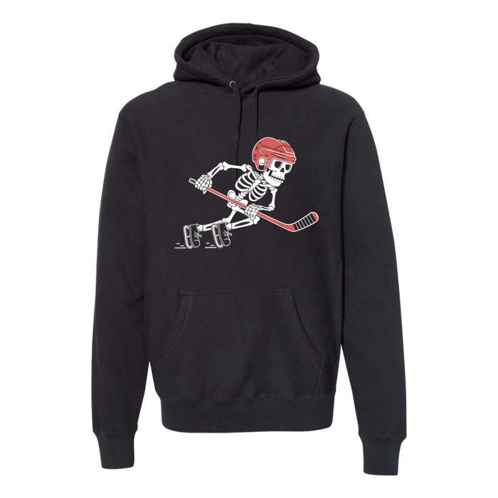 Halloween Spooky Funny Skeleton Playing Ice Hockey Lovers Gift Premium Hoodie