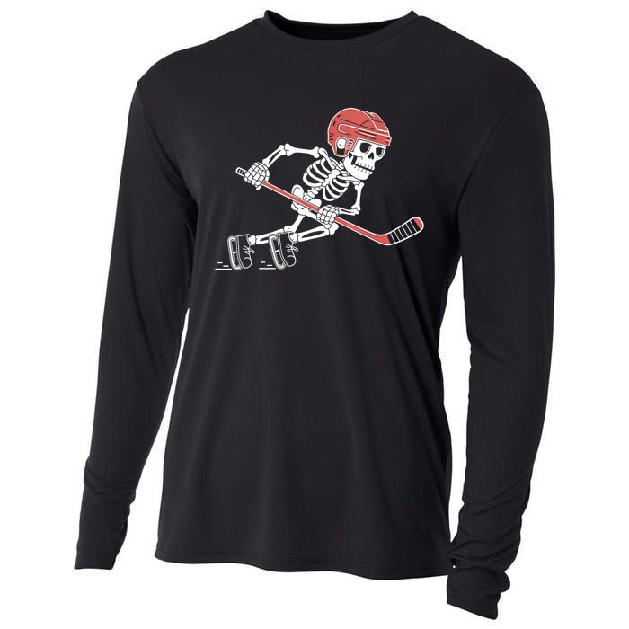 Halloween Spooky Funny Skeleton Playing Ice Hockey Lovers Gift Cooling Performance Long Sleeve Crew