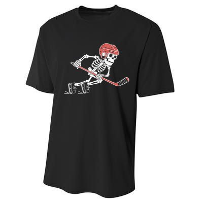 Halloween Spooky Funny Skeleton Playing Ice Hockey Lovers Gift Performance Sprint T-Shirt