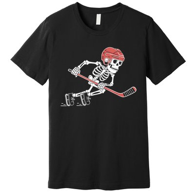 Halloween Spooky Funny Skeleton Playing Ice Hockey Lovers Gift Premium T-Shirt