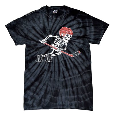 Halloween Spooky Funny Skeleton Playing Ice Hockey Lovers Gift Tie-Dye T-Shirt