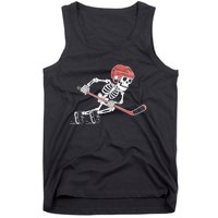 Halloween Spooky Funny Skeleton Playing Ice Hockey Lovers Gift Tank Top