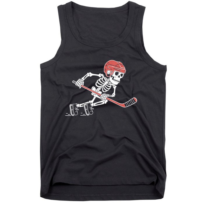 Halloween Spooky Funny Skeleton Playing Ice Hockey Lovers Gift Tank Top