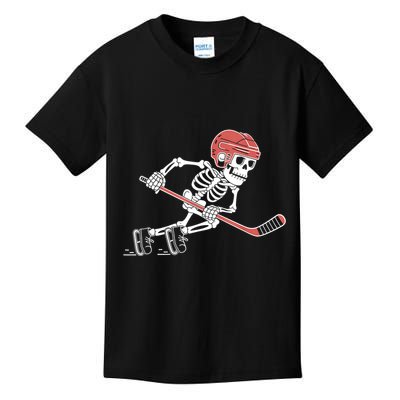 Halloween Spooky Funny Skeleton Playing Ice Hockey Lovers Gift Kids T-Shirt