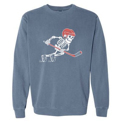 Halloween Spooky Funny Skeleton Playing Ice Hockey Lovers Gift Garment-Dyed Sweatshirt