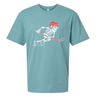 Halloween Spooky Funny Skeleton Playing Ice Hockey Lovers Gift Sueded Cloud Jersey T-Shirt