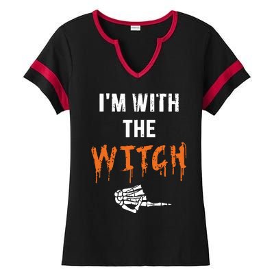 Halloween Shirt For Husbands I'm With The Witch She Be Crazy Ladies Halftime Notch Neck Tee