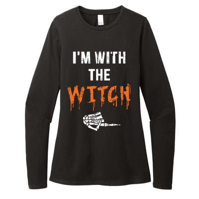 Halloween Shirt For Husbands I'm With The Witch She Be Crazy Womens CVC Long Sleeve Shirt